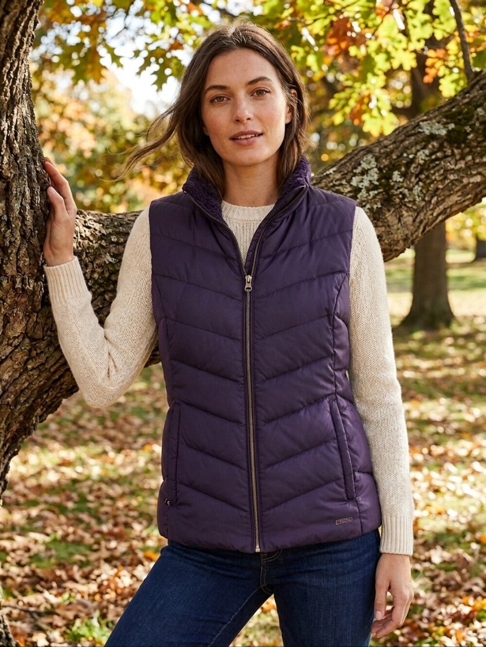 Eddie Bauer EB550 Down Puffer Vest Women’s TXL Deep Indigo Purple Chevron Quilte